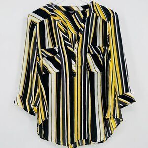 Torrid Size Large 00X Black & Yellow Striped Harper Popover Blouse Top Career